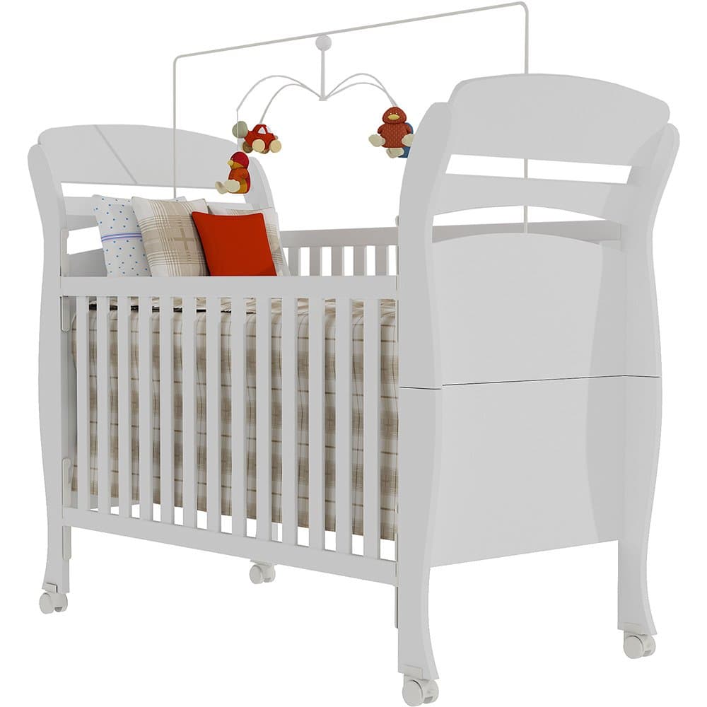 Berço Mini Cama Crystal Branco com Rodízios e Regulagem de Altura - Tcil Móveis