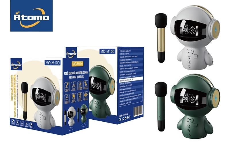 Robô Karaokê C/Microfone Átomo MO-M100