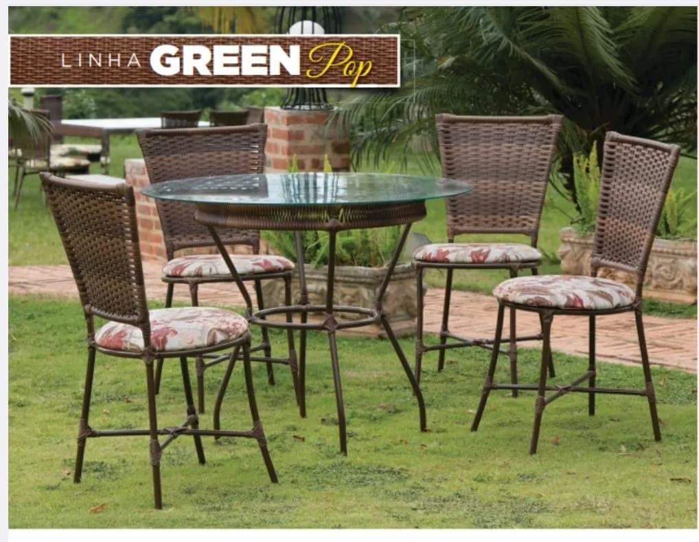 MESA COM 4 CADEIRAS VIDRO ART E LUXO GREEN POP