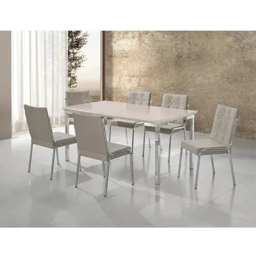 MESA 6 CADEIRAS VIDRO ACO NOBRE EVIDENCE
