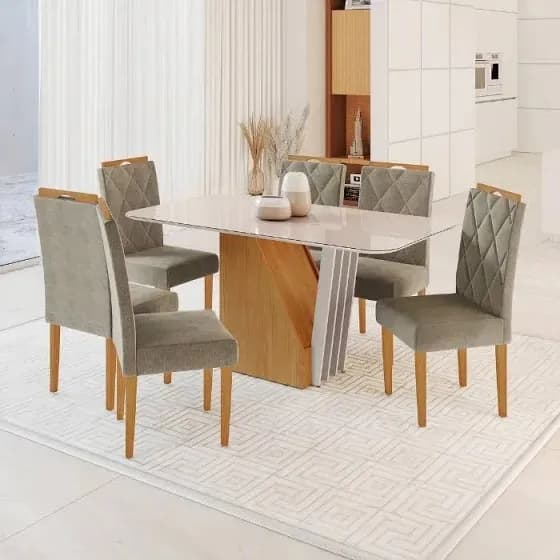 MESA 6 CADEIRAS J. C. M HARPA CANDIAN T/ VIDRO