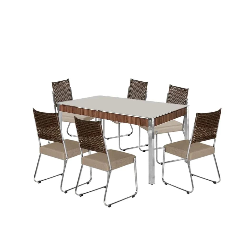 MESA 6 CADEIRA VIDRO ACO NOBRE FACINARE