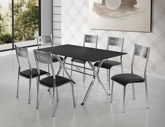 MESA COM 6 CADEIRAS AÇO NOBRE LINEA BASE CROMADA
